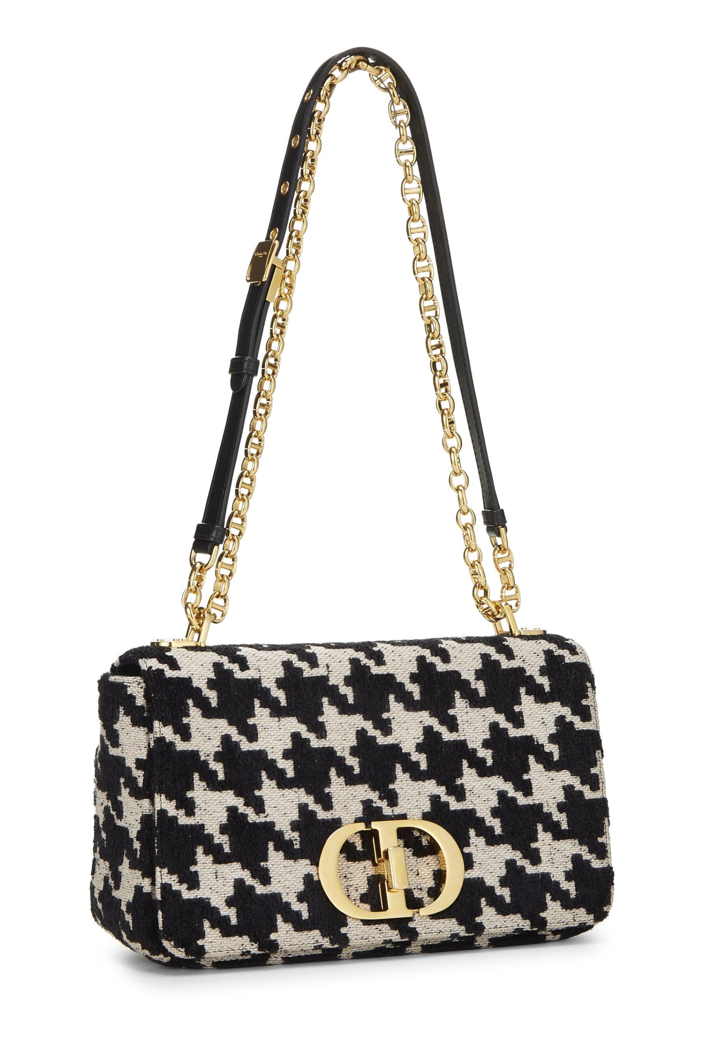 Dior, Sac Caro Medium en jacquard pied-de-poule noir et blanc d'occasion, noir