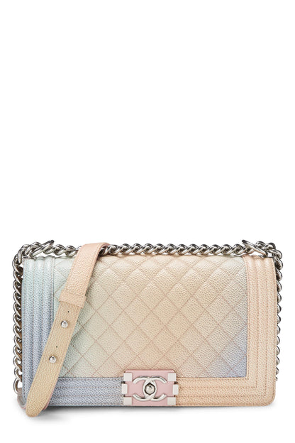 Chanel, Pre-Loved Rainbow Quilted Caviar Boy Bag Medium, Pink