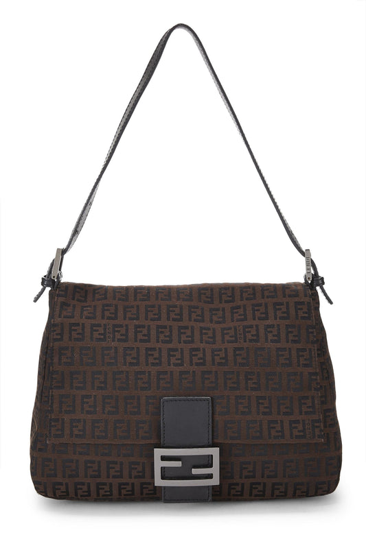 Fendi, Pre-Loved Brown Zucchino Canvas Mama, Negro