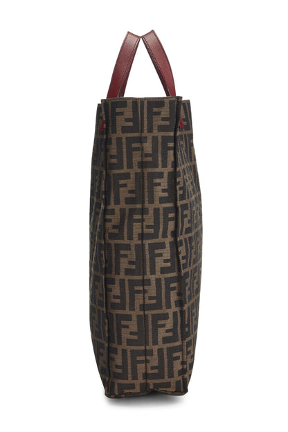 Fendi, Pre-Loved Brown Zucca Canvas Vertical Tote Medium, Red