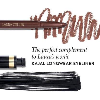 LAURA GELLER NEW YORK Kajal Longwear Mascara - Maquillaje de ojos con fórmula alargadora, definidora, rizadora y modulable - Innovador cepillo rizador - 1 unidad