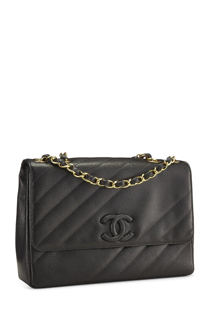 Chanel, Pre-Loved Black Caviar Diagonal Flap Jumbo, Black