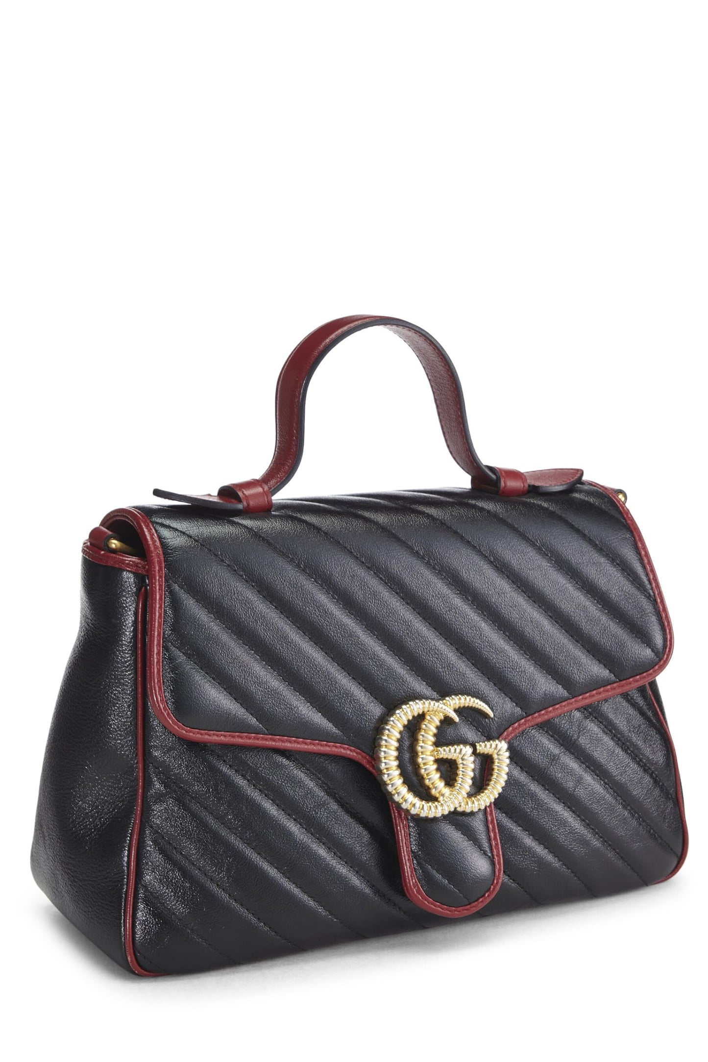 Gucci, Bolso con asa superior GG Marmont de cuero negro Pre-Loved, Multicolor