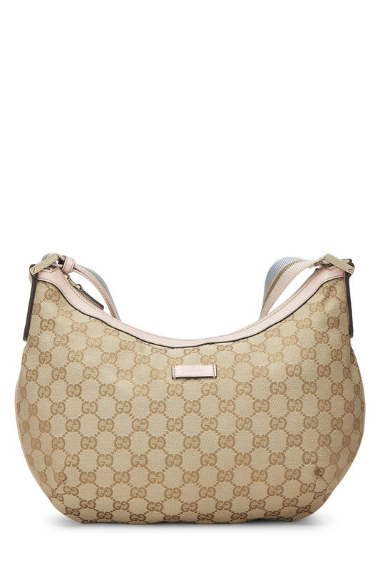 Gucci, sac messager Web en toile GG rose d'occasion, grand modèle, rose