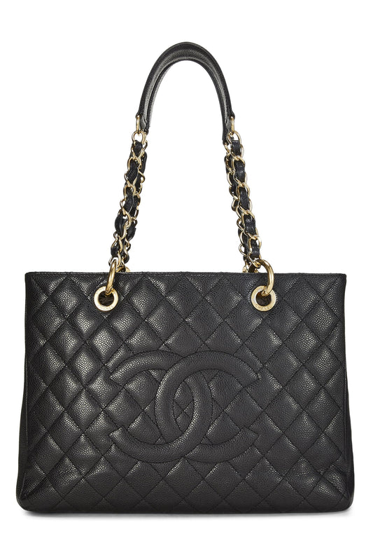 Chanel, Pre-Loved Black Quilted Caviar Grand Shopping Tote (GST), Black