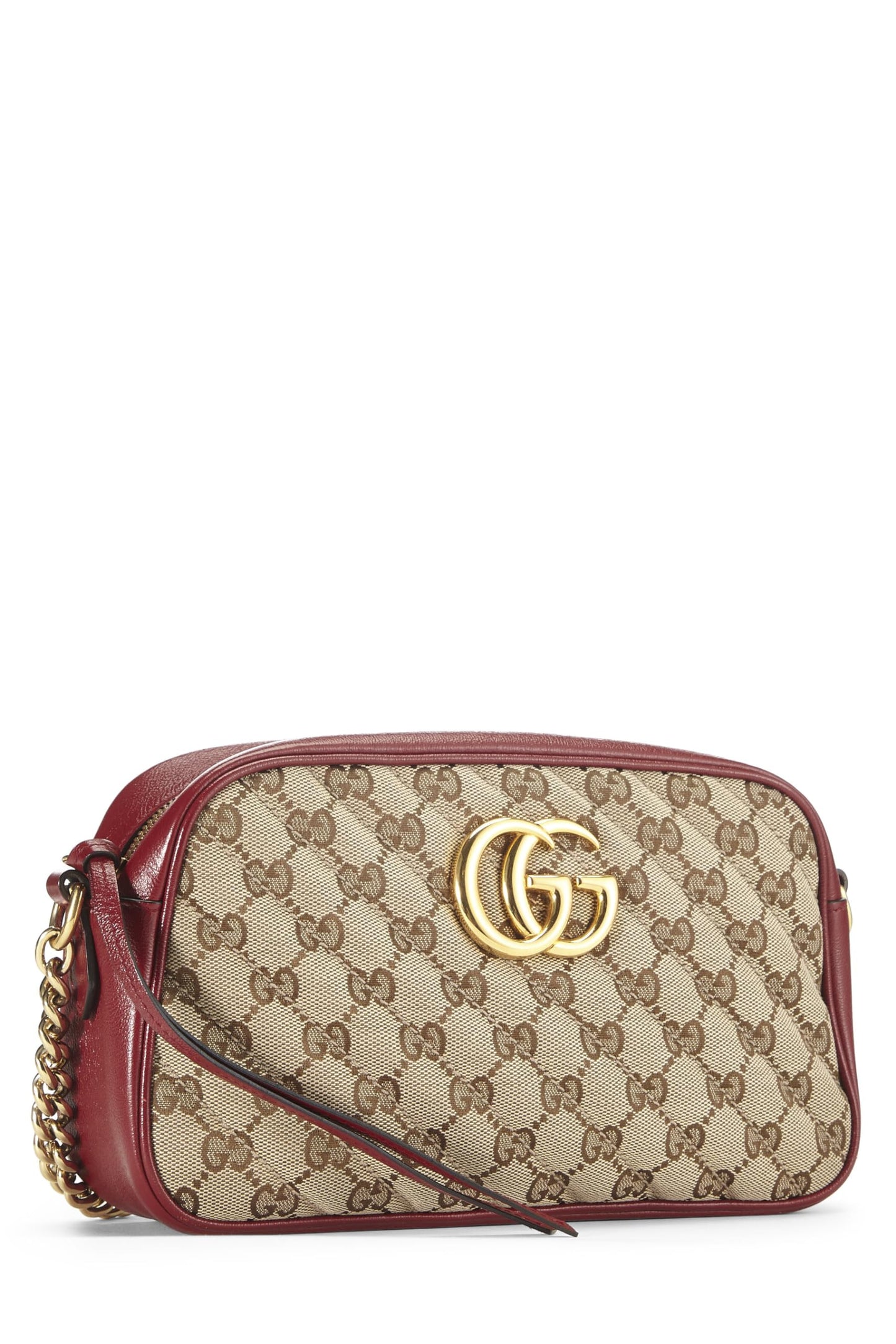 Gucci, bolso bandolera Marmont de lona GG original en color rojo, pequeño, usado, rojo