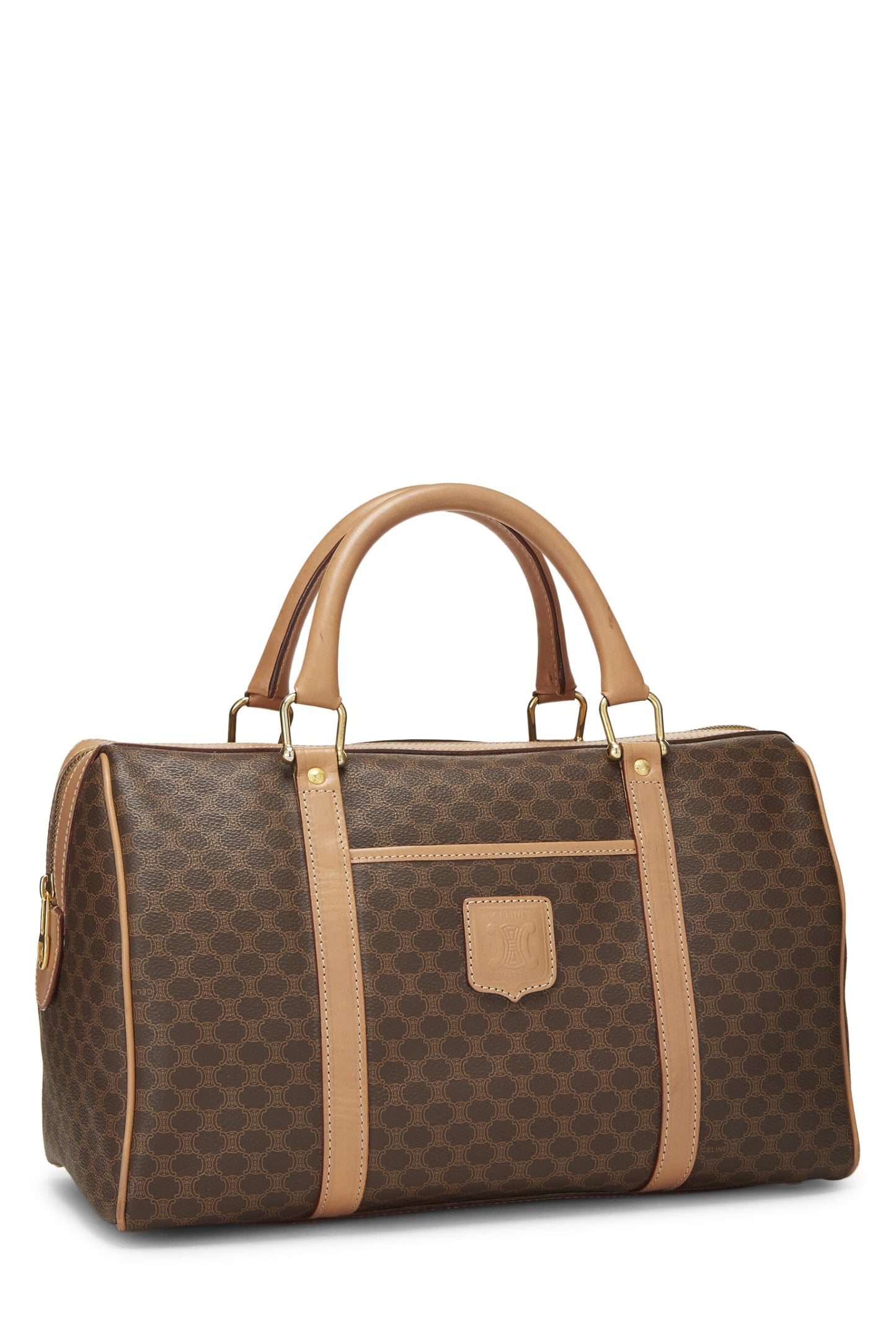 Céline, Pre-Loved Brown Coated Canvas Macadam Boston Bag, Brown