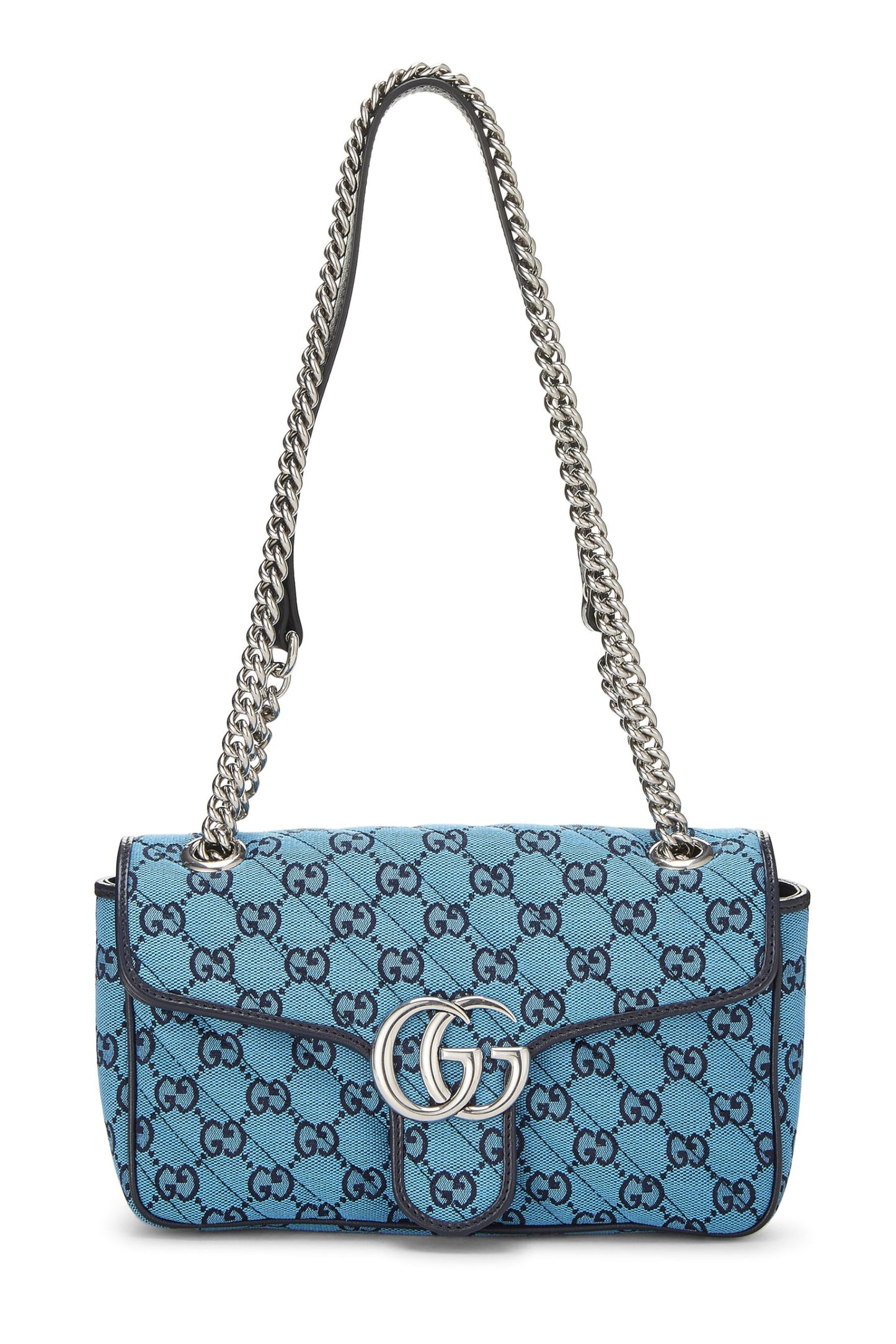 Gucci, sac à bandoulière Marmont en toile GG bleue d'occasion, petit modèle, bleu