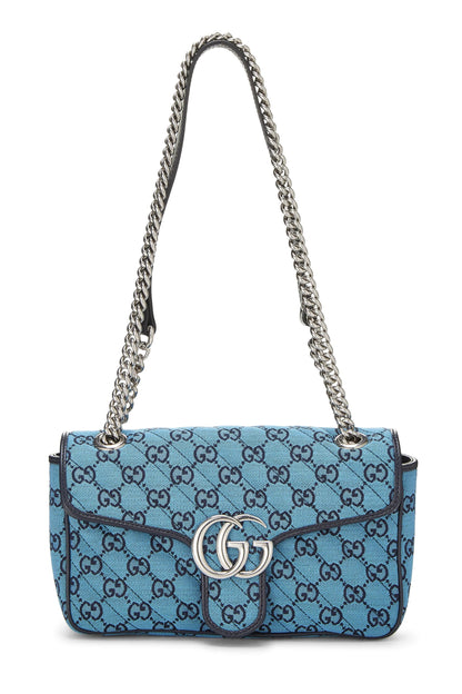 Gucci, Bolso de hombro pequeño Marmont de lona GG azul Pre-Loved, Azul