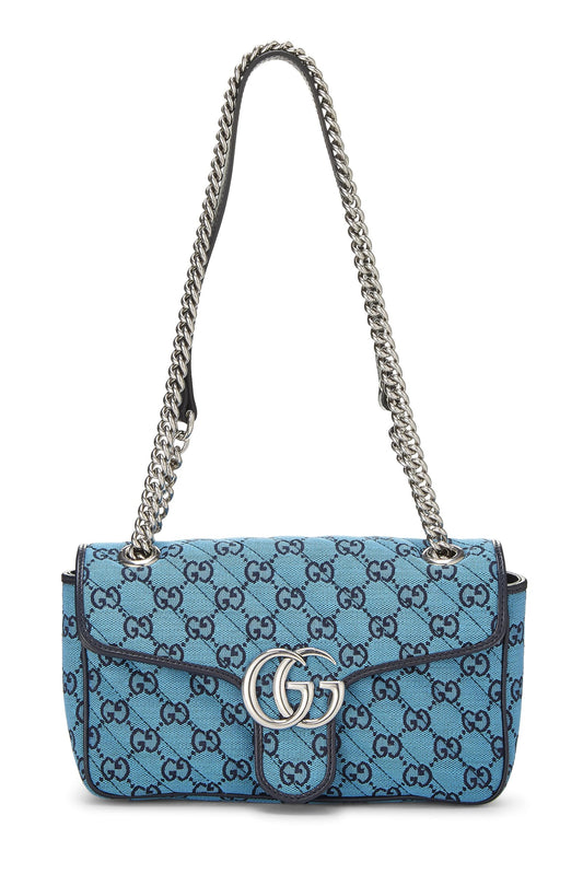 Gucci, Pre-Loved Blue GG Canvas Marmont Shoulder Bag Small, Blue