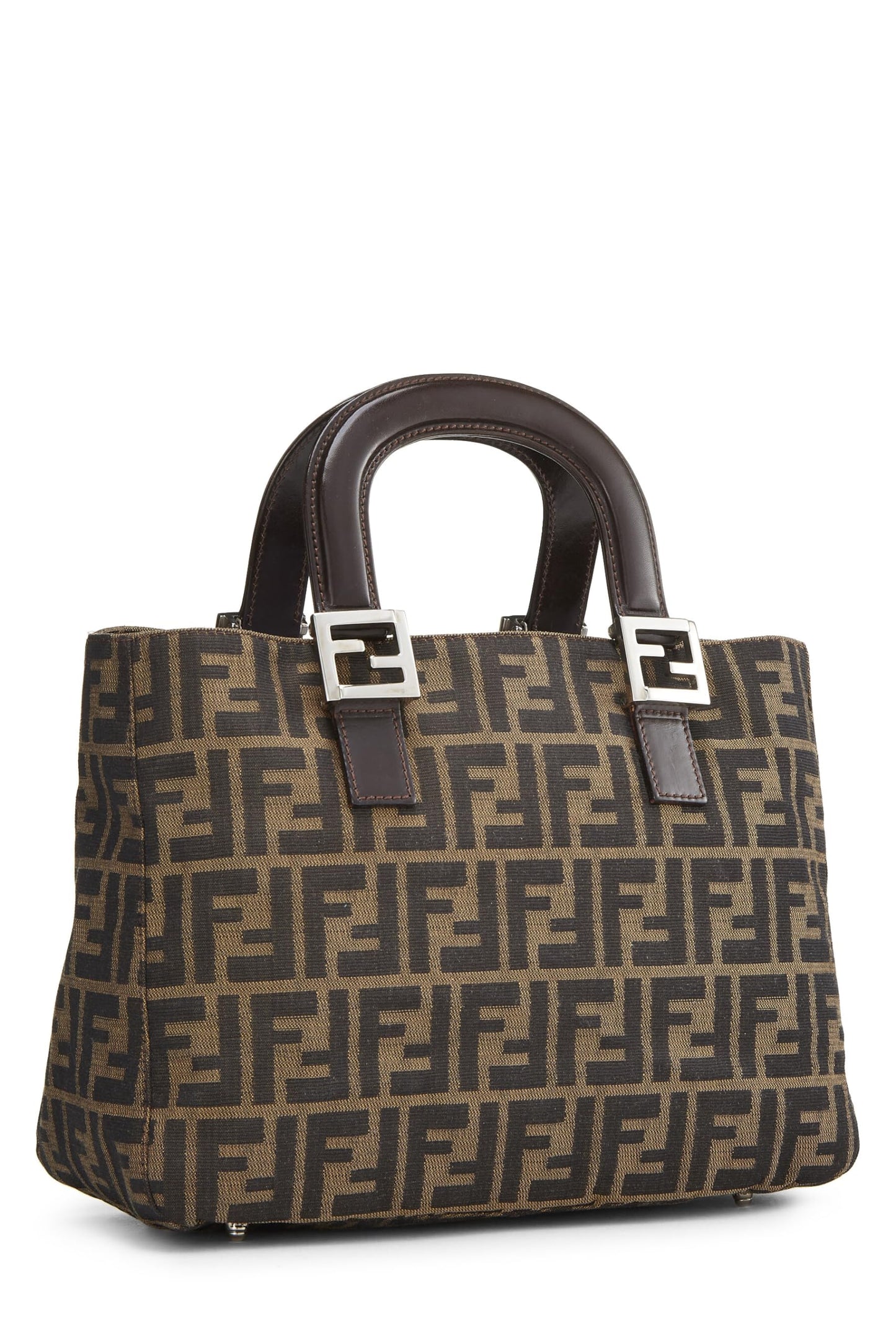 Fendi, sac à main en toile marron Zucca, petit modèle, d'occasion, marron