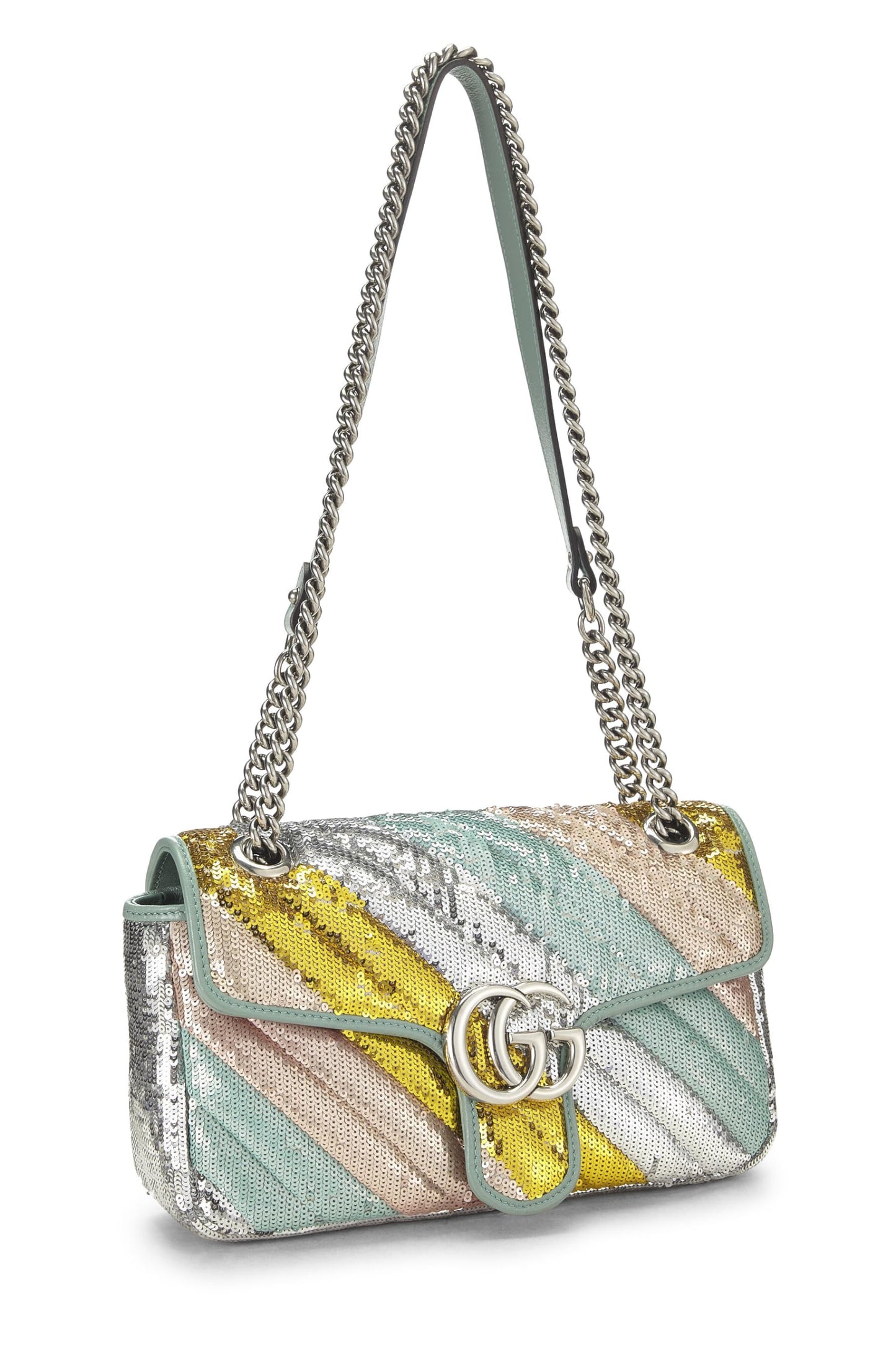 Gucci, sac à bandoulière GG Marmont à sequins multicolores d'occasion, petit modèle, multicolore