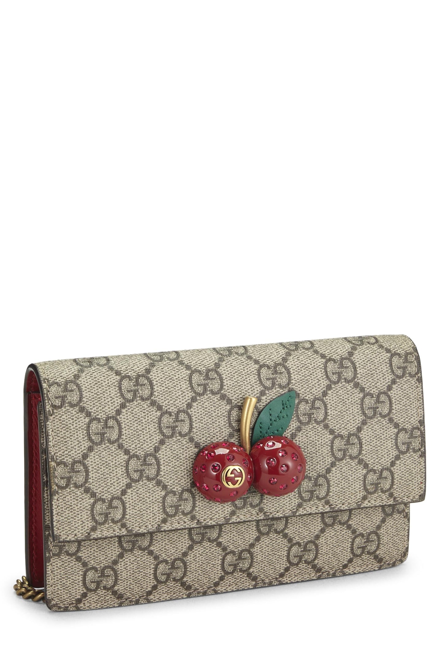 Gucci, pochette convertible mini en toile GG Supreme Cherry d'origine d'occasion, rouge