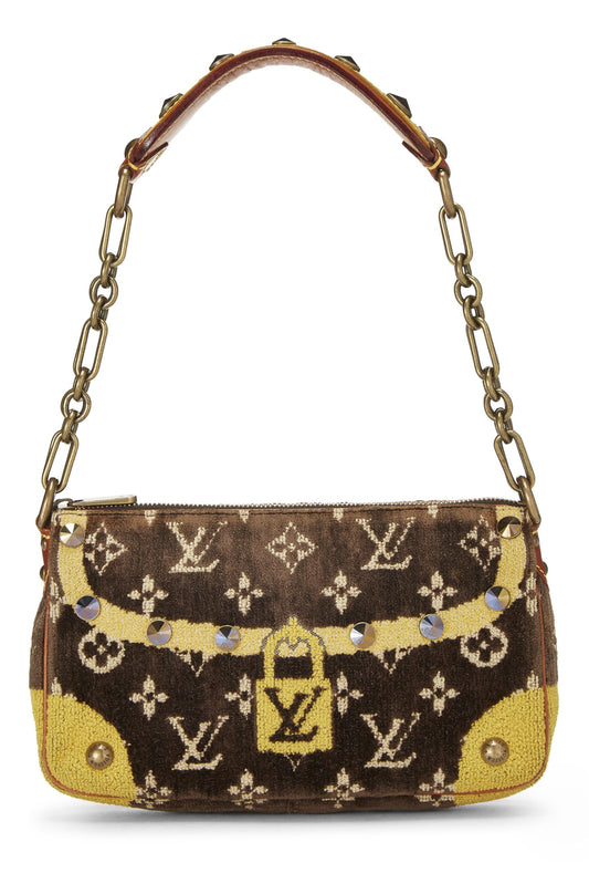 Louis Vuitton, Pre-Loved Brown & Yellow Monogram Velour Trompe L'oeil Pochette, Brown