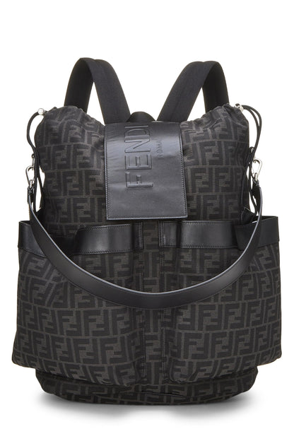 Fendi, Pre-Loved Black Zucca Double Pocket Backpack, Black