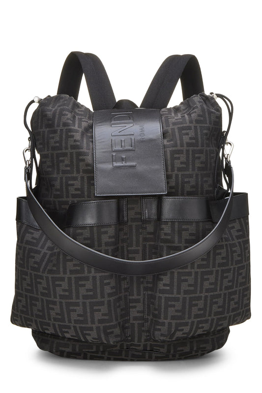 Fendi, sac à dos à double poche Zucca noir d'occasion, noir