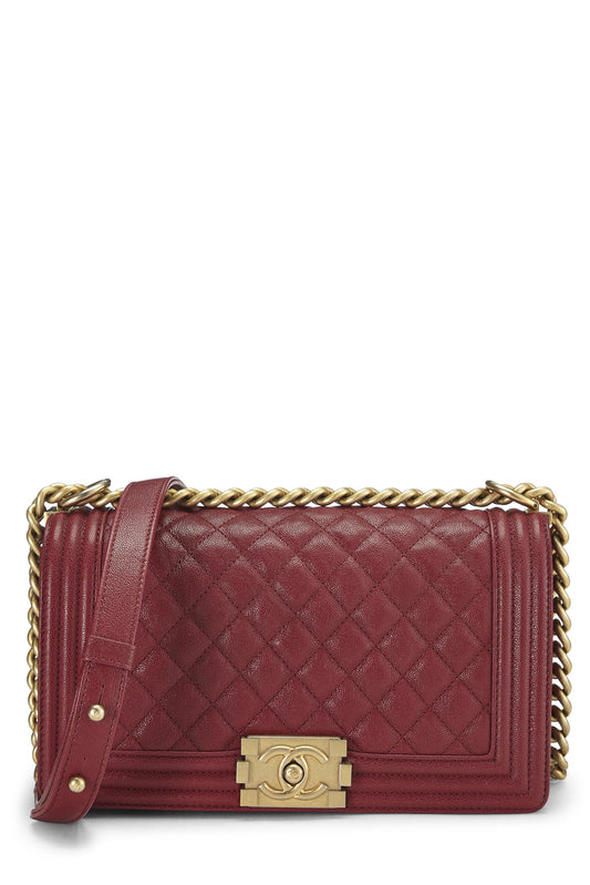 Chanel, Pre-Loved Black Quilted Caviar Boy Bag Medium, Red