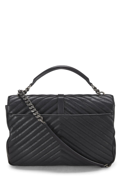 Yves Saint Laurent, College Large en cuir à chevrons noirs d'occasion, noir