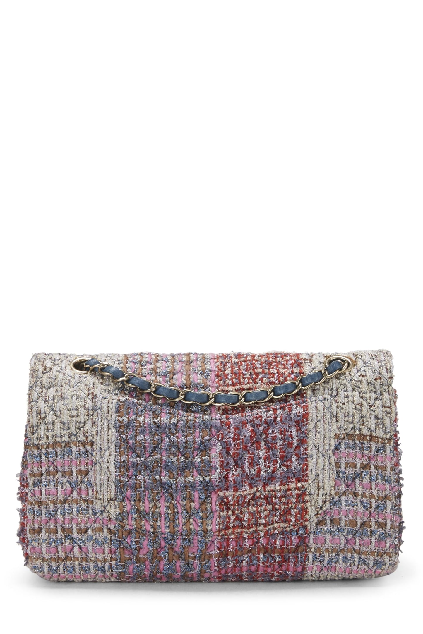 Chanel, sac à rabat classique à double rabat en tweed multicolore à panneaux de taille moyenne, multicolore