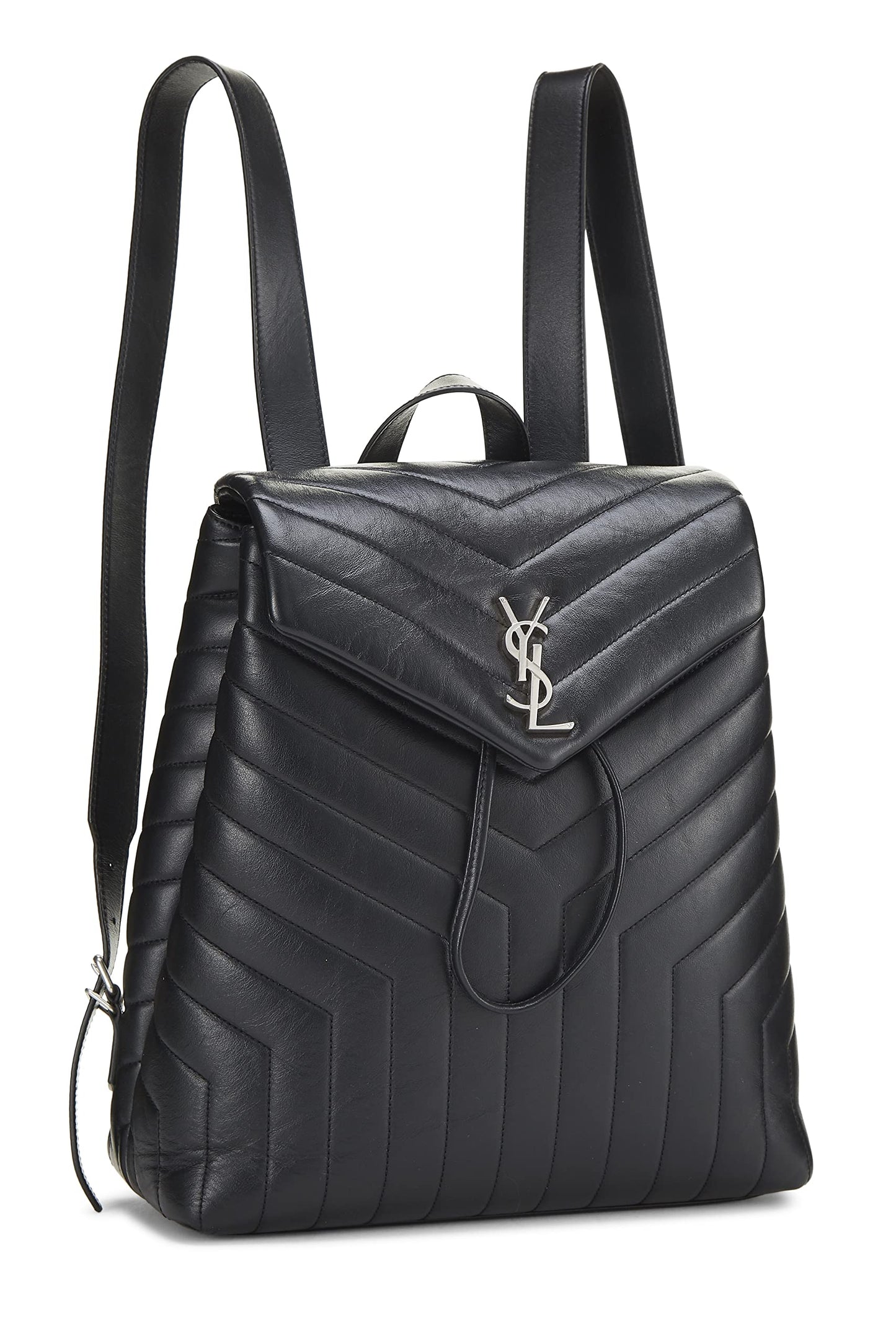 Yves Saint Laurent, Pre-Loved Black Calfskin Monogram Loulou Backpack Medium, Black