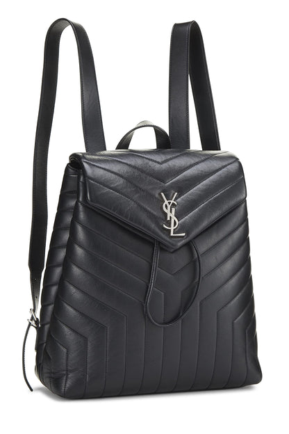 Yves Saint Laurent, Mochila Loulou mediana con monograma de piel de becerro negra Pre-Loved, Negro