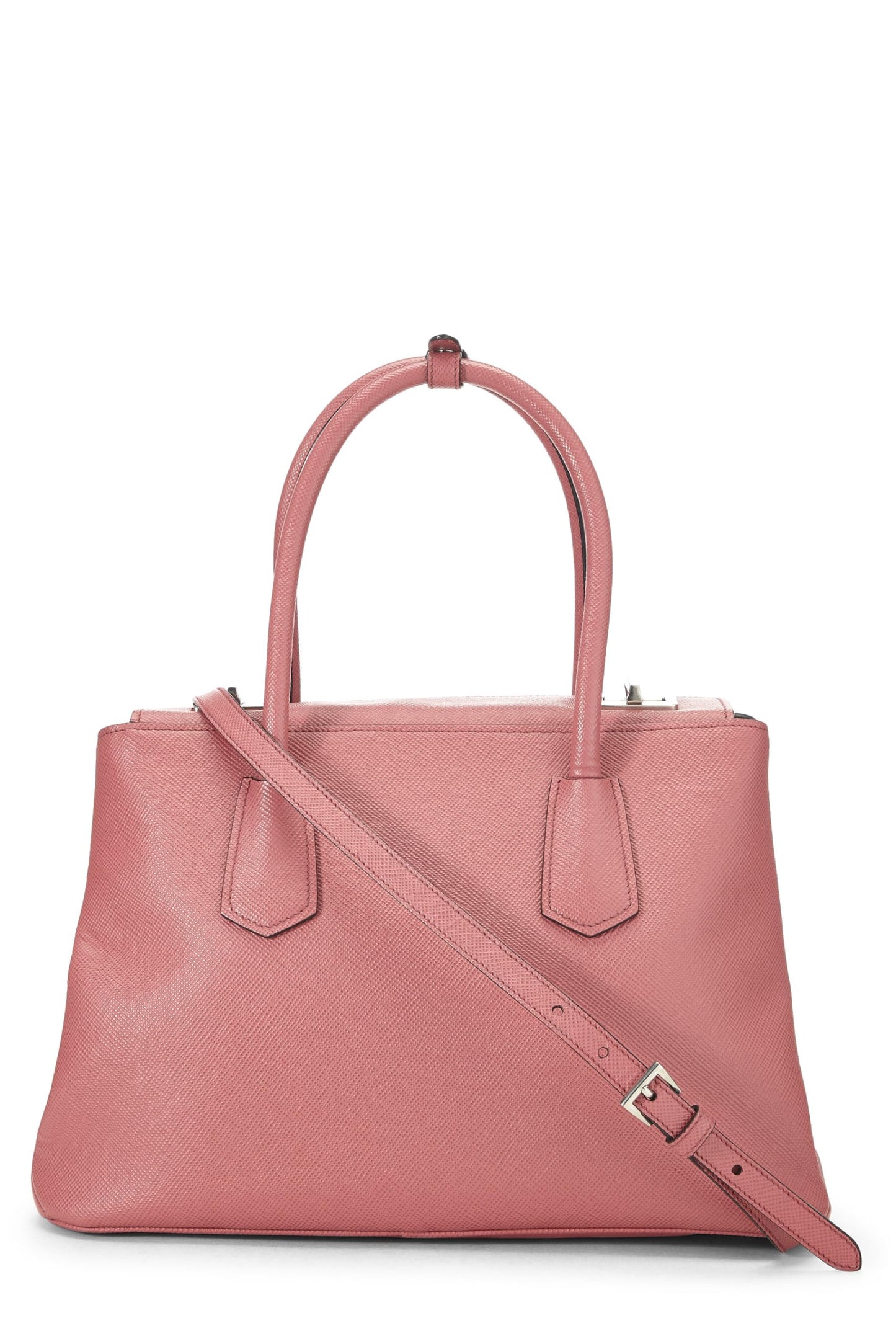 Prada, Pre-Loved Pink Saffiano Leather Turnlock Cuir Tote, Pink