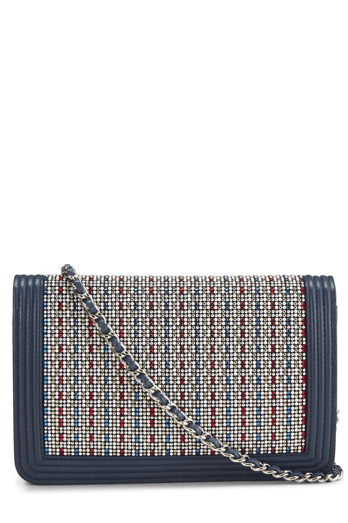 Chanel, Portefeuille Boy sur chaîne bleu à ornements d'occasion (WOC), bleu