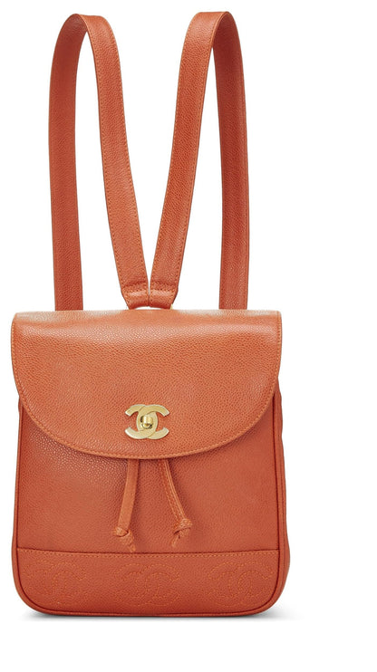 Chanel, Pre-Loved Orange Caviar 3 'CC' Backpack Small, Orange