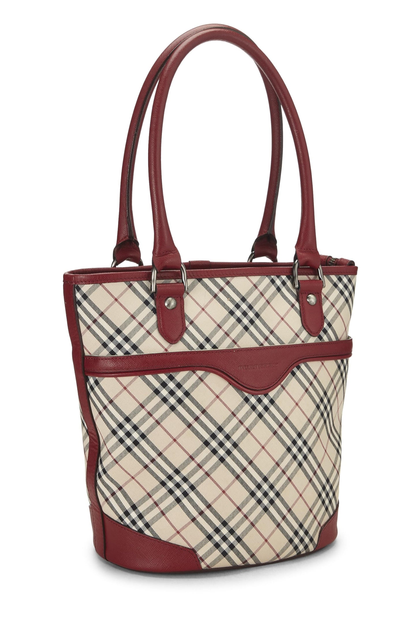 Burberry, sac seau à bandoulière en jacquard rouge House Check d'occasion, rouge