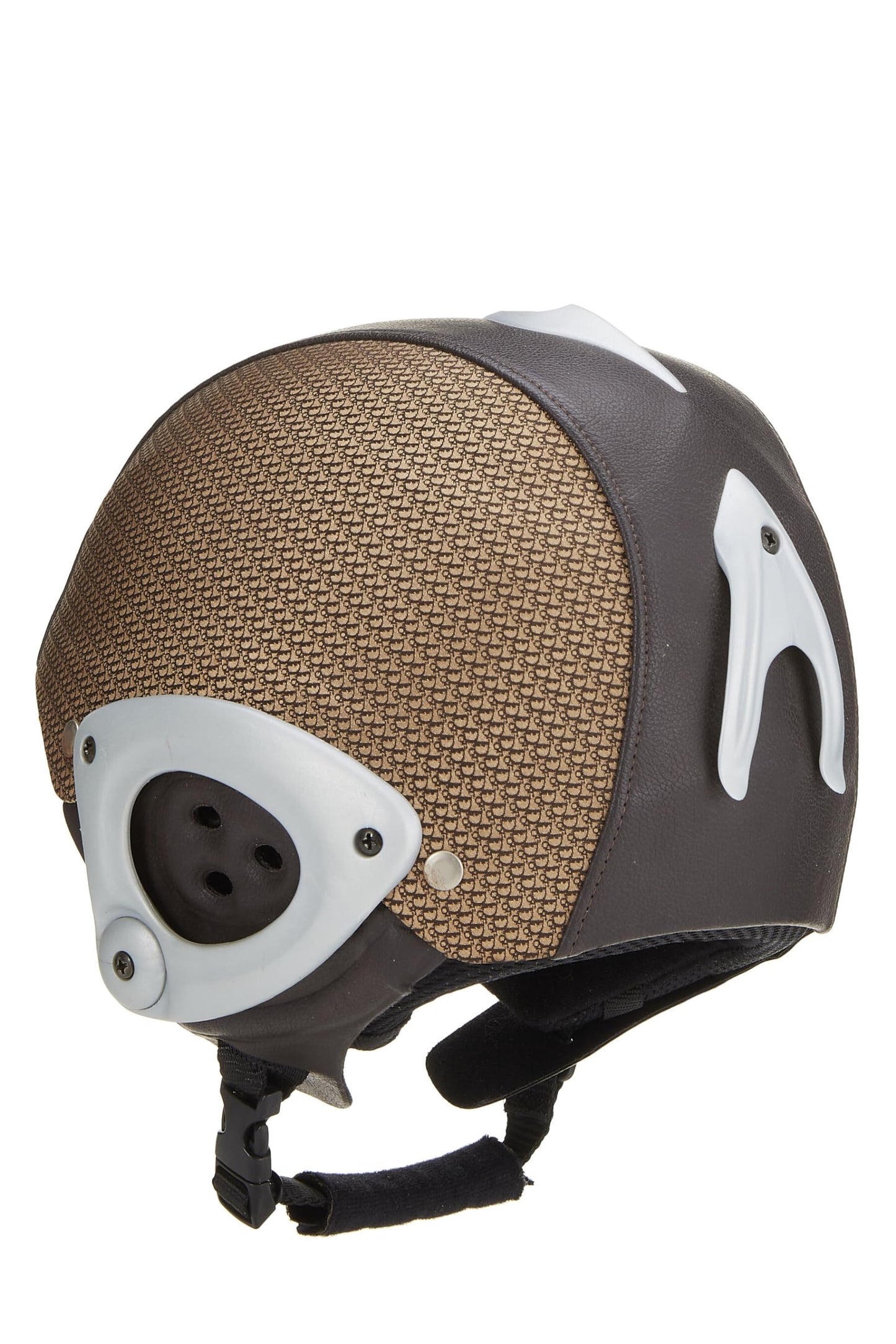 Casque de ski oblique en cuir marron et plastique Dior d'occasion, marron