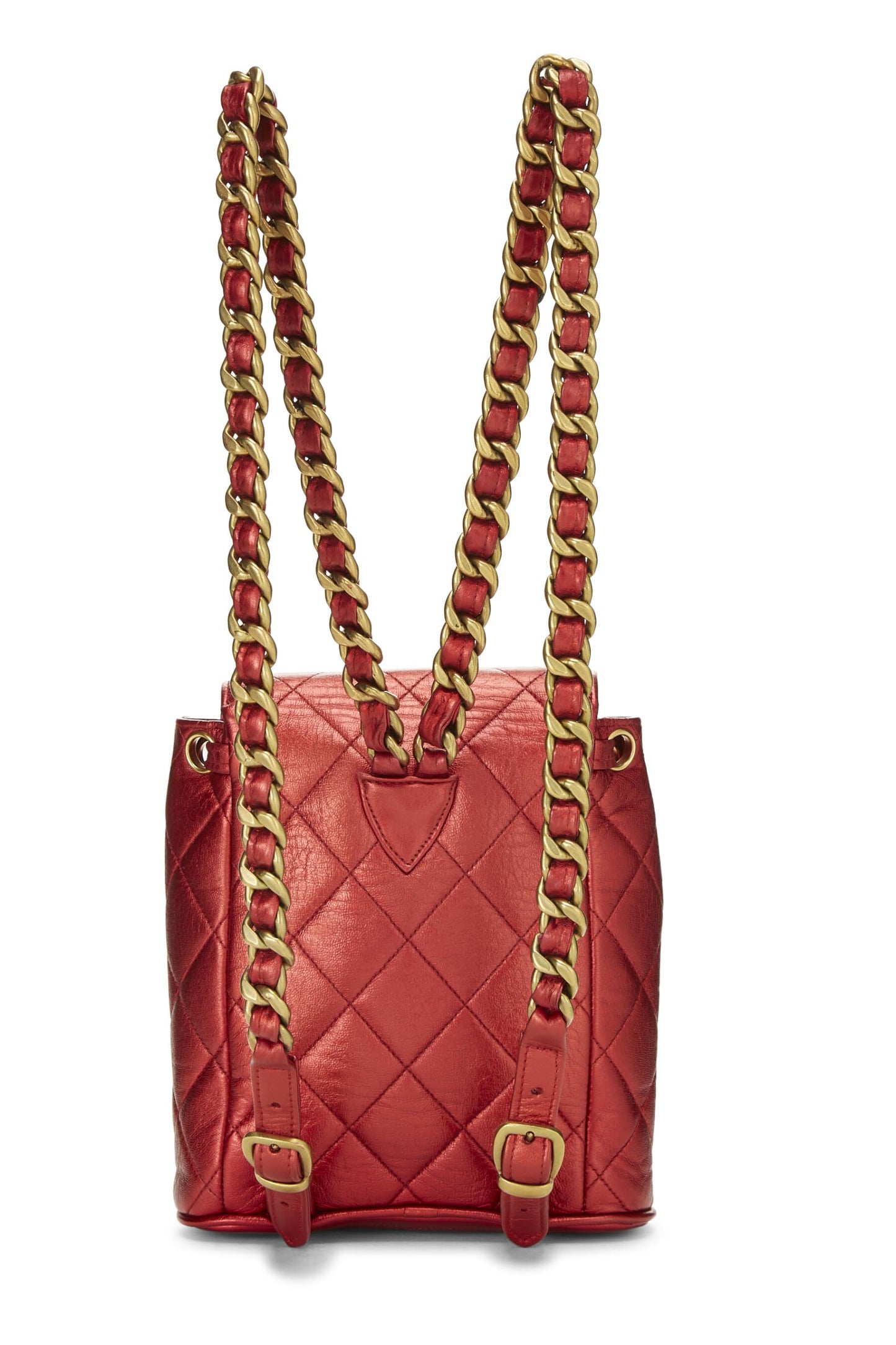 Chanel, Mini sac à dos classique en cuir métallisé rouge d'occasion, rouge