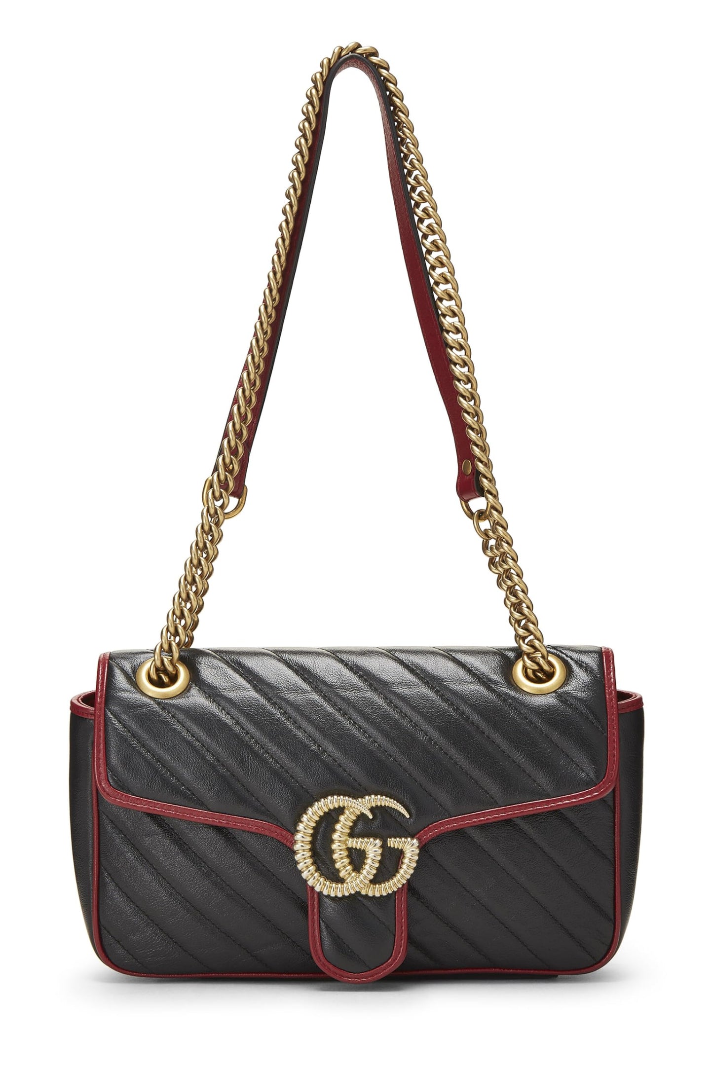 Gucci, sac à bandoulière Torchon Marmont en cuir noir d'occasion, petit modèle, noir