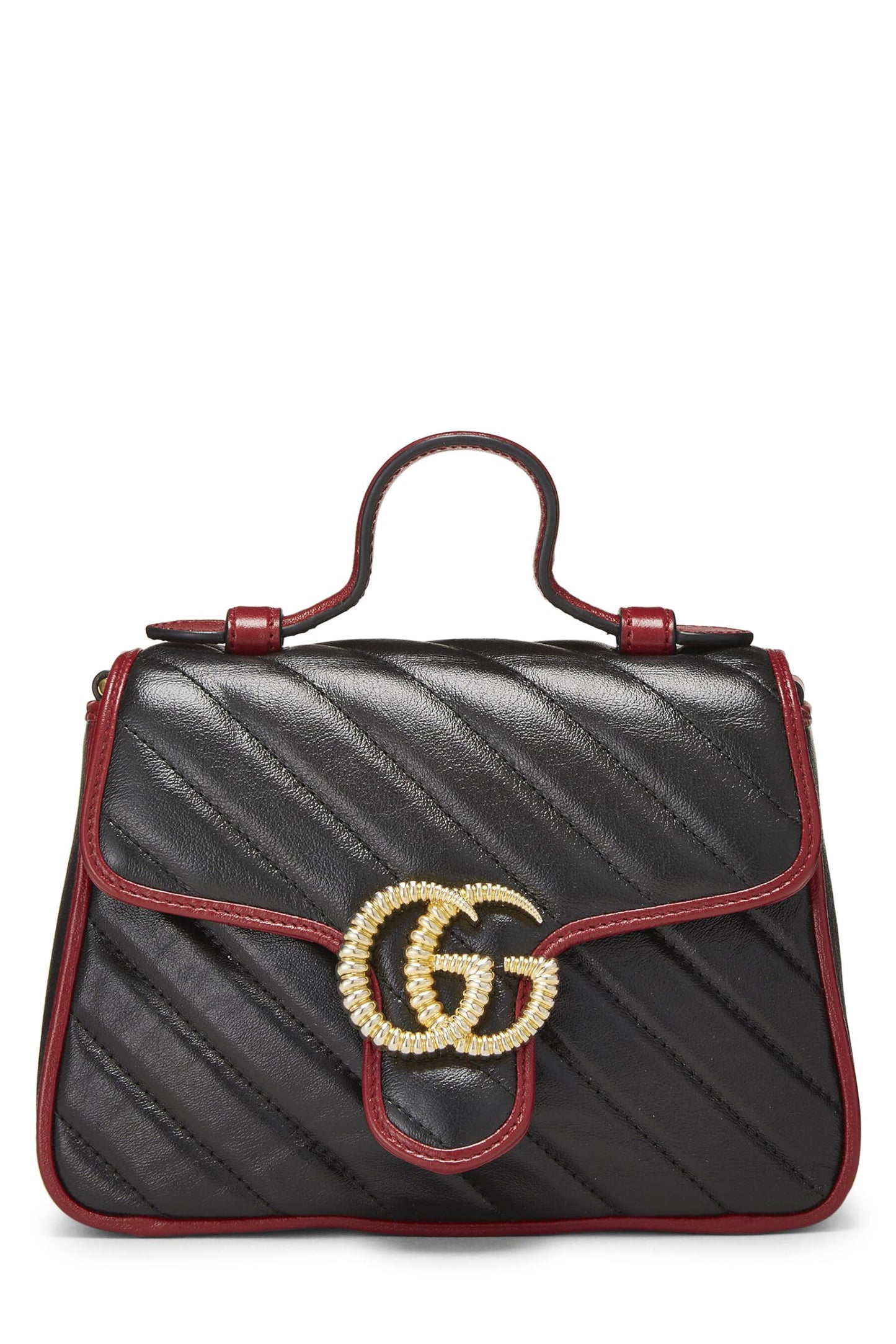 Gucci, Bolso mini con asa superior Torchon GG Marmont de cuero negro Pre-Loved, Negro