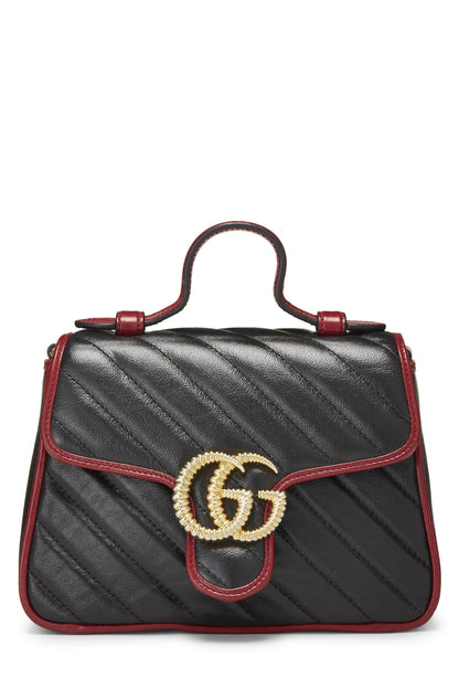 Gucci, Pre-Loved Black Leather Torchon GG Marmont Top Handle Bag Mini, Black