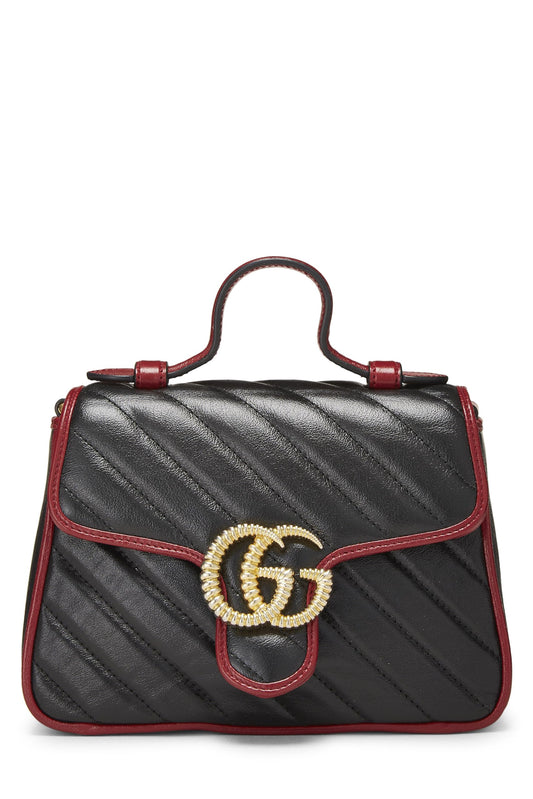 Gucci, sac à main en cuir noir Torchon GG Marmont Mini, d'occasion, noir