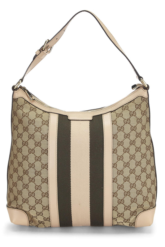 Gucci, sac hobo vintage en toile GG d'occasion de taille moyenne, rose