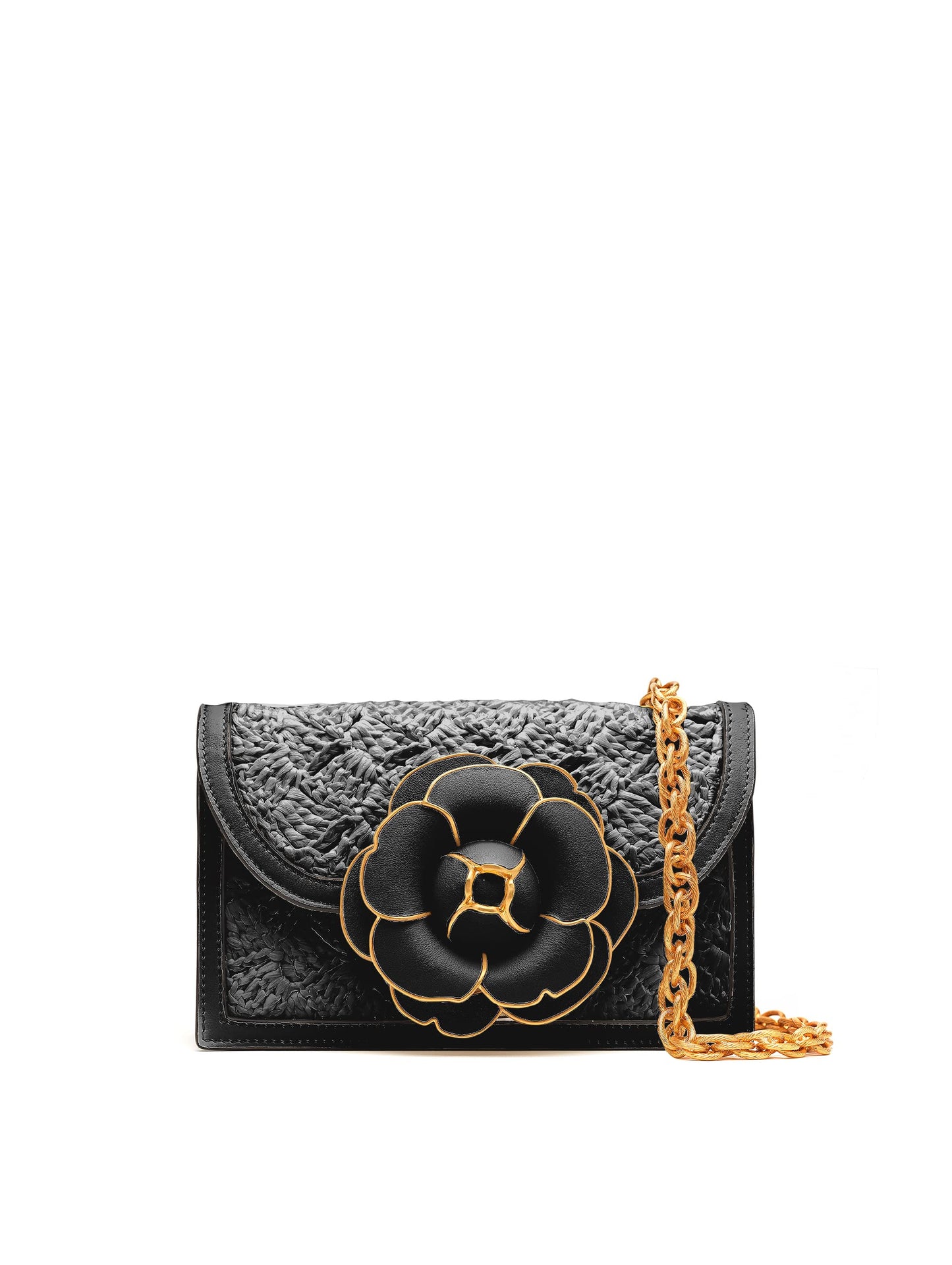 Oscar de la Renta, Raffia Crochet TRO Bag, Black