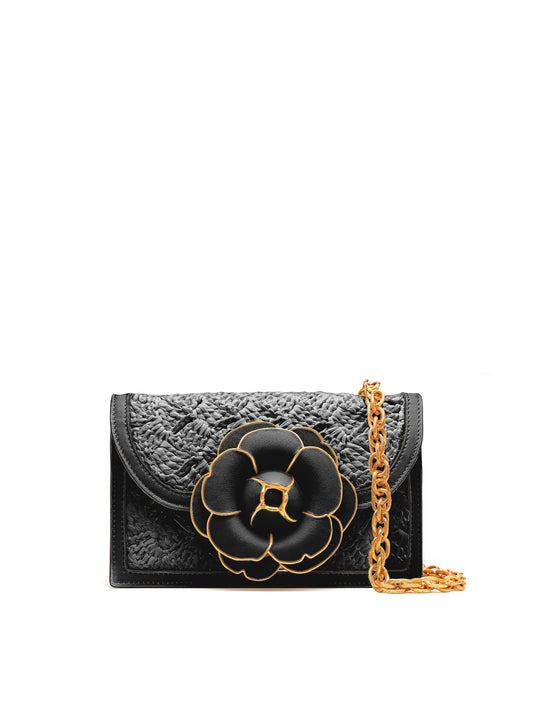 Oscar de la Renta, Sac TRO en Raphia Crochet, Noir