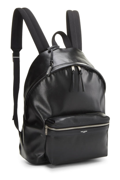 Yves Saint Laurent, Pre-Loved Black Coated Canvas City Backpack, Black