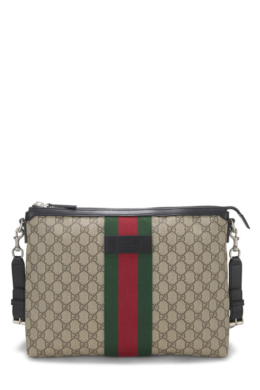 Gucci, sac messager en toile noire GG Supreme d'occasion, noir