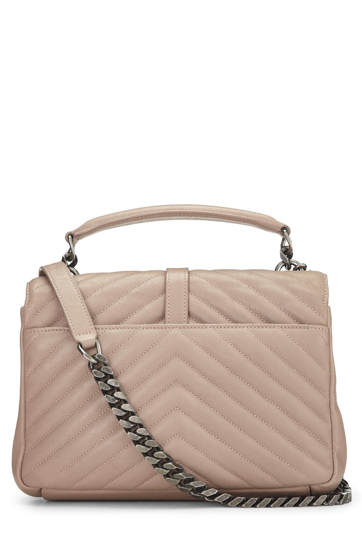 Yves Saint Laurent, College Medium en cuir à chevrons rose d'occasion, rose