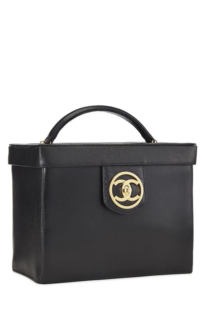 Chanel, trousse de toilette Black Caviar Circle 'CC' d'occasion, grande taille, noire