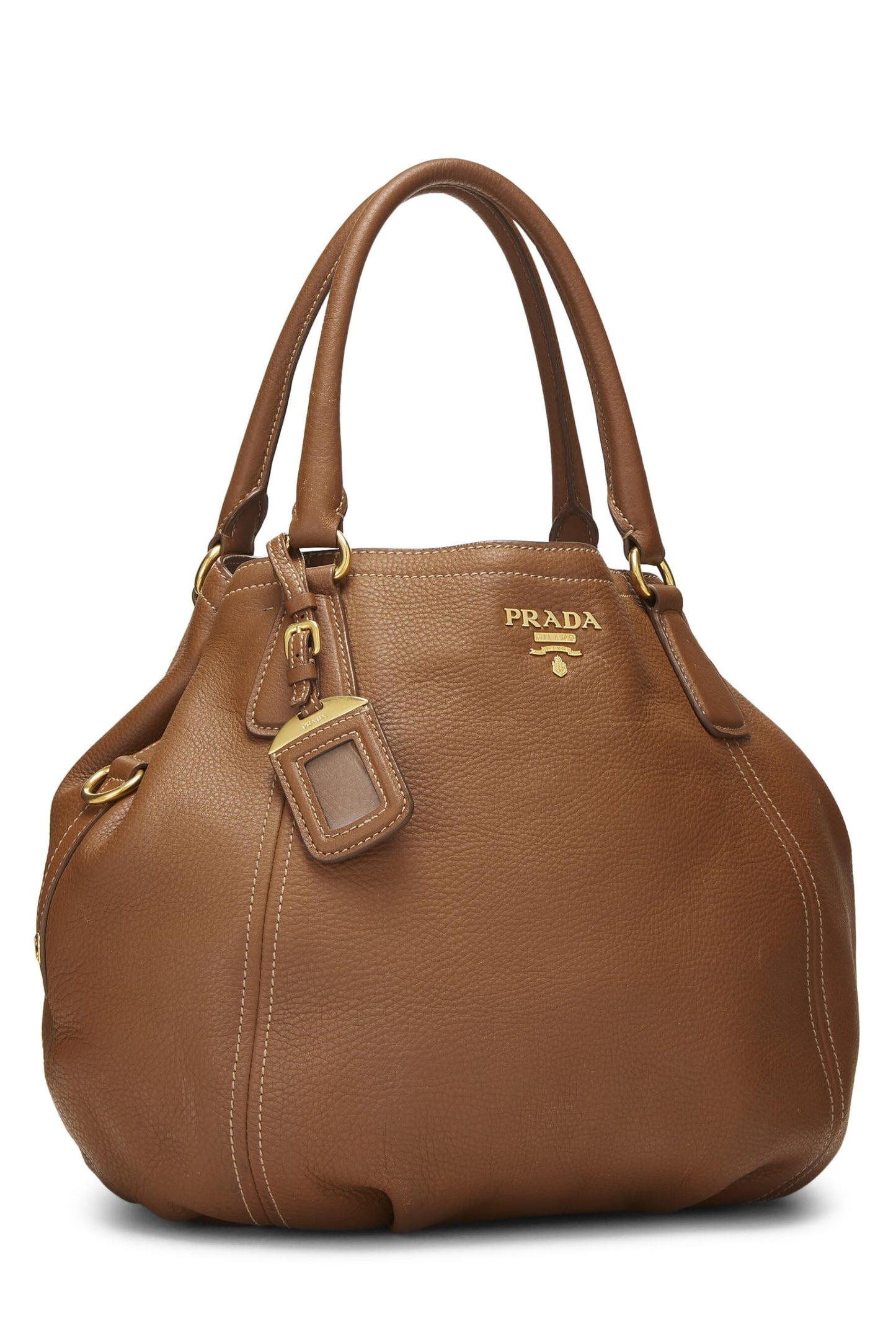 Prada, sac à main convertible Vitello Daino marron d'occasion de taille moyenne, marron