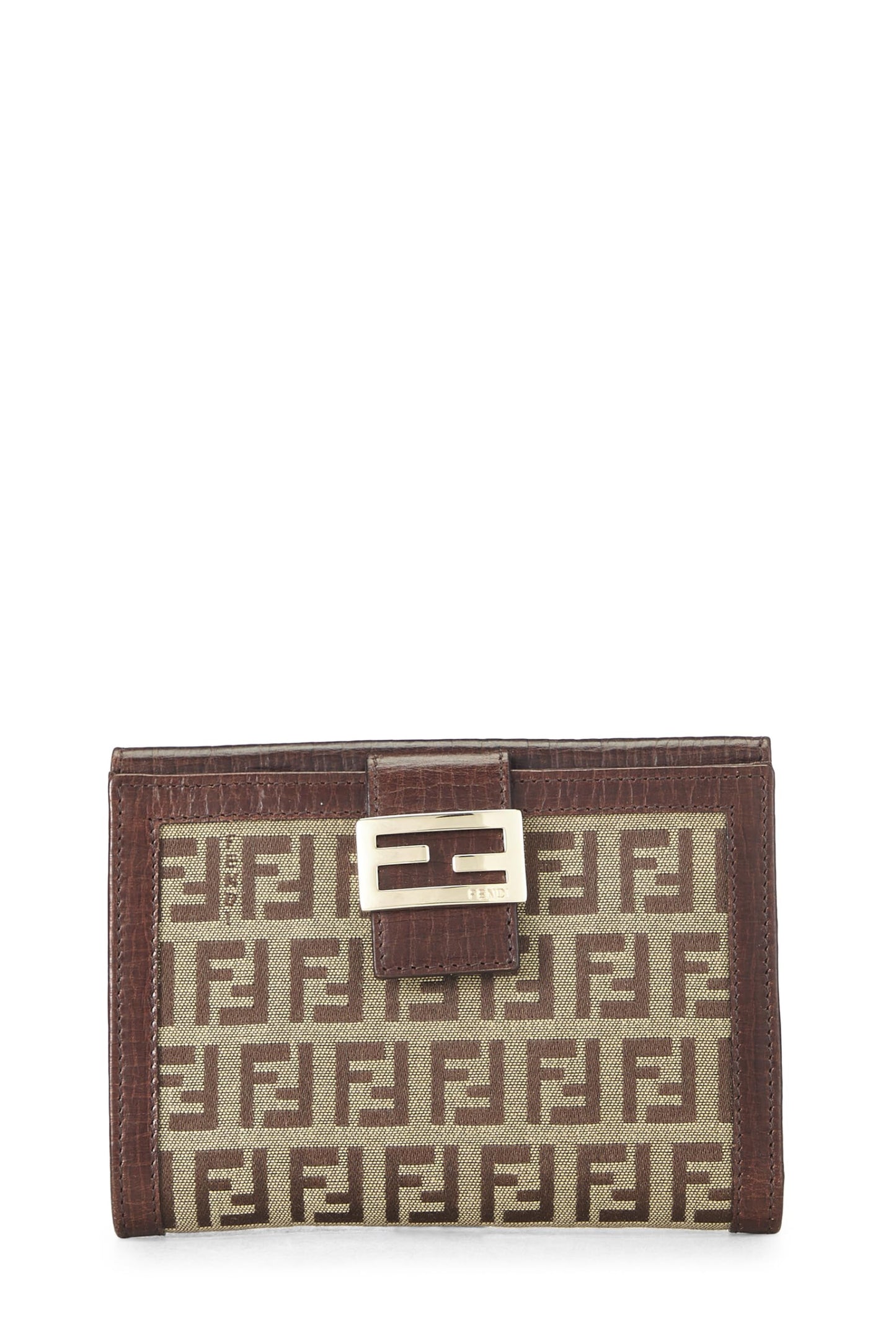 Fendi, portefeuille compact en toile Zucchino marron d'occasion, marron