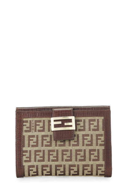 Fendi, Pre-Loved Brown Zucchino Canvas Compact Wallet, Brown