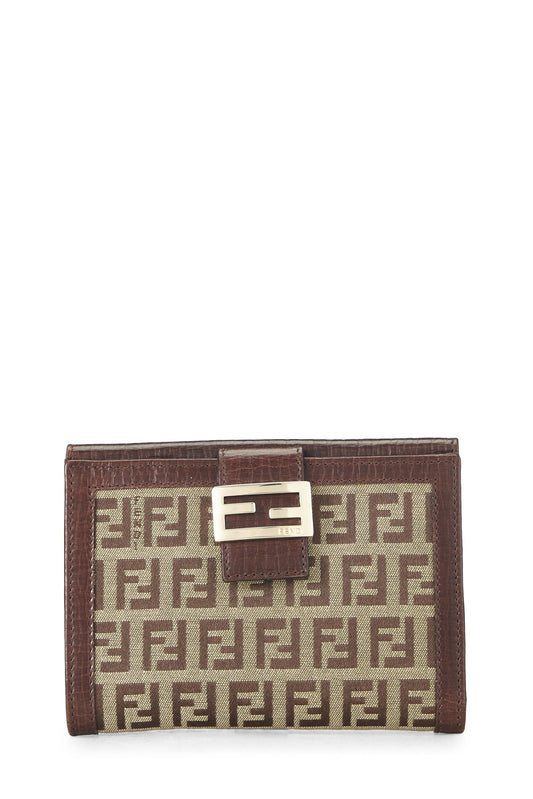 Fendi, Pre-Loved Brown Zucchino Canvas Compact Wallet, Brown