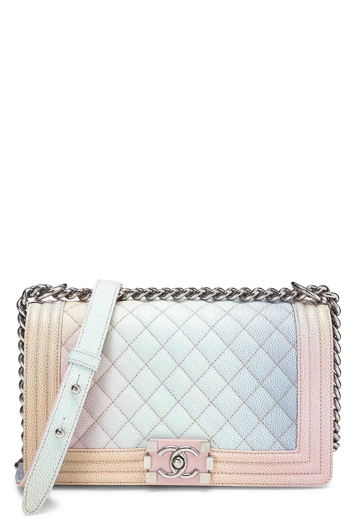 Chanel, Sac Boy matelassé Rainbow Caviar Medium d'occasion, rose