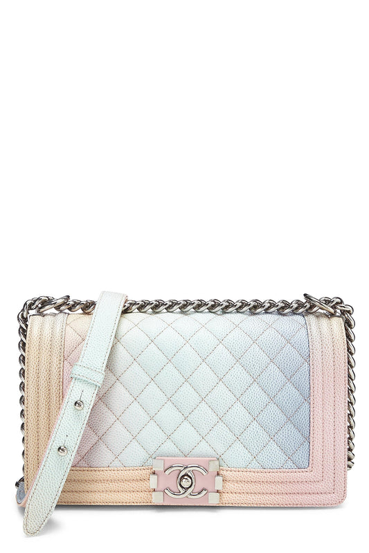 Chanel, Sac Boy matelassé Rainbow Caviar Medium d'occasion, rose