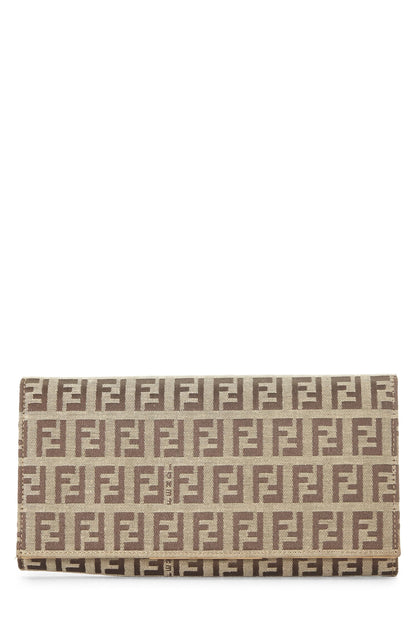 Fendi, portefeuille en toile beige Zucchino Contential d'occasion, beige