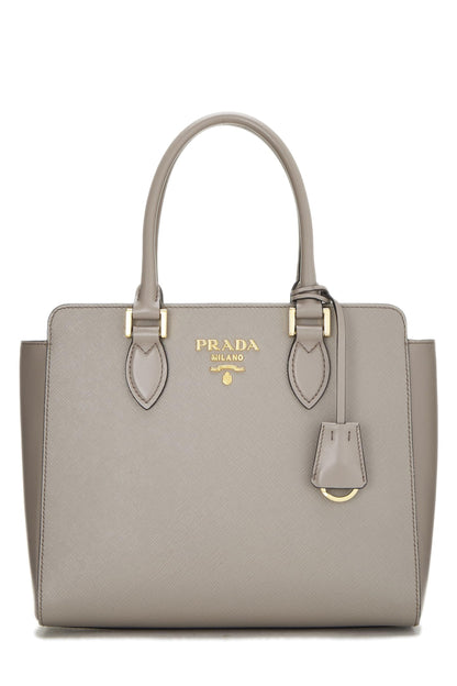 Prada, sac à main convertible en cuir Saffiano gris d'occasion, petit modèle, gris